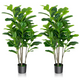 Lucktree Fake Fiddle Leaf Fig Tree, 2-Pack 51'' Tall Artificial Tree Greenery Plants in Pots W/100 Leaves - LucktreeUS