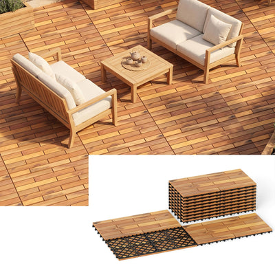 Lucktree 24" x 12" Acacia Wood Deck Tiles with Drainage Base