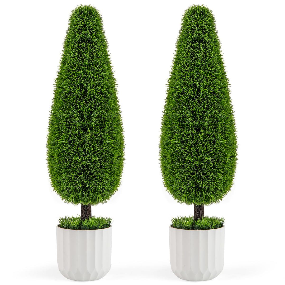 Lucktree 3ft Artificial Cedar Teardrop Shaped Topiary Tree, 2 Pack Faux Potted Plants with Plastic Nursery Pot
