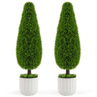 Lucktree 3ft Artificial Cedar Teardrop Shaped Topiary Tree, 2 Pack Faux Potted Plants with Plastic Nursery Pot