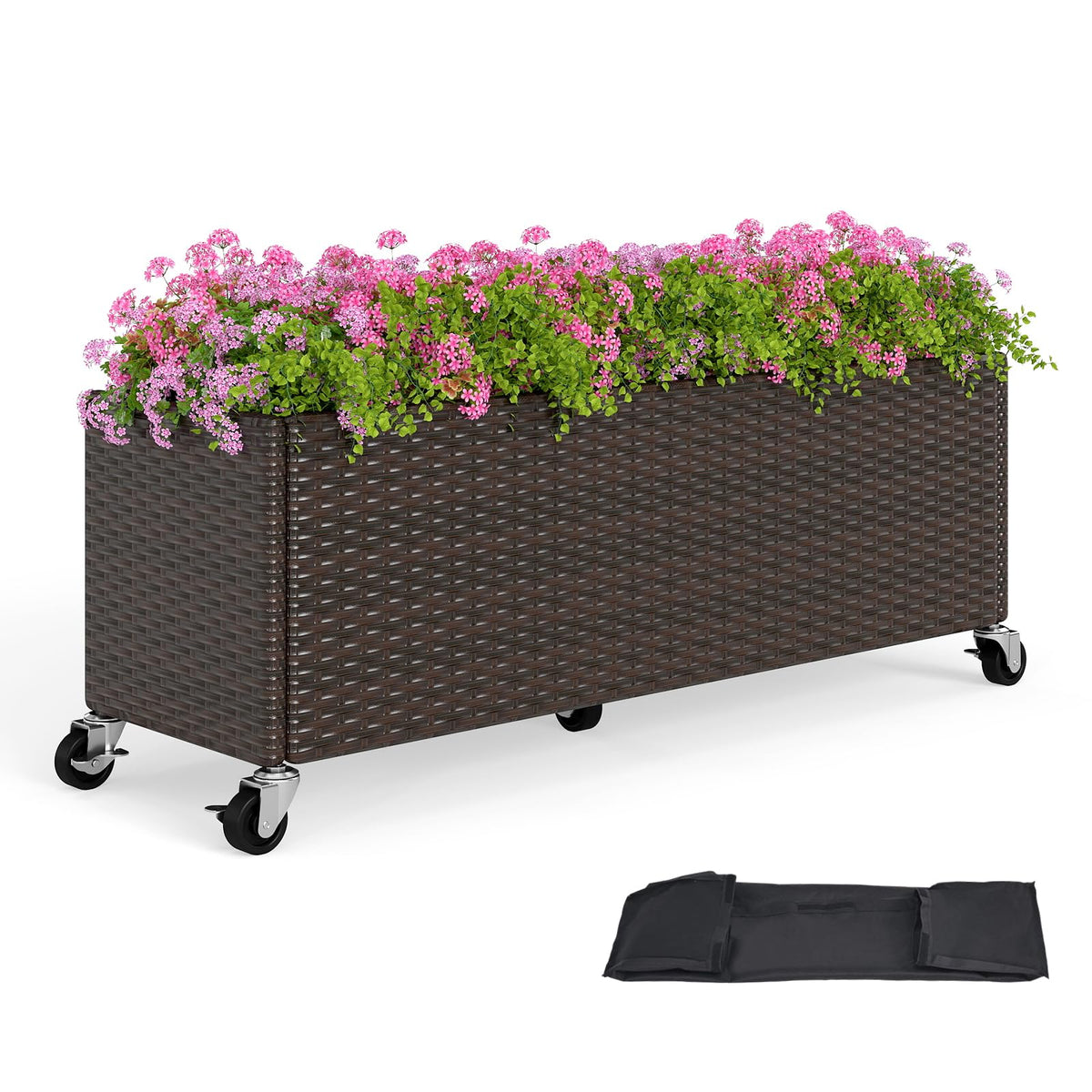 Lucktree 38”x12”x14" Wicker Raised Garden Bed with Wheels