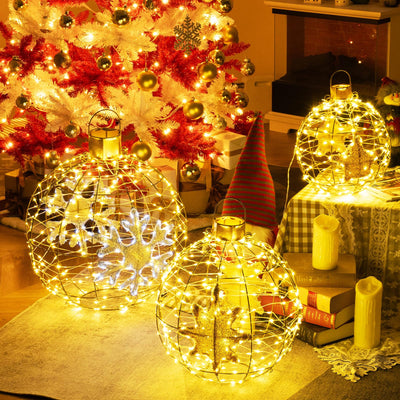 Lucktree 3 PCS Pre-Lit Lantern Balls, Hanging/Standing Christmas Ornaments with 732 Bright LED Lights, Zip Ties & Ground Stakes