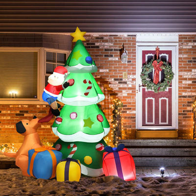 Lucktree 7 Ft Inflatable Christmas Tree with Santa Claus Dog & Gift Boxes
