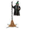 Lucktree Witch with Broomstick Halloween Animatronic, Life Size Animated Halloween Prop with Laughing and Screaming Sound