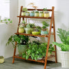 Lucktree 3 Tier Folding Storage Shelf, Bamboo Ladder Plant Stand