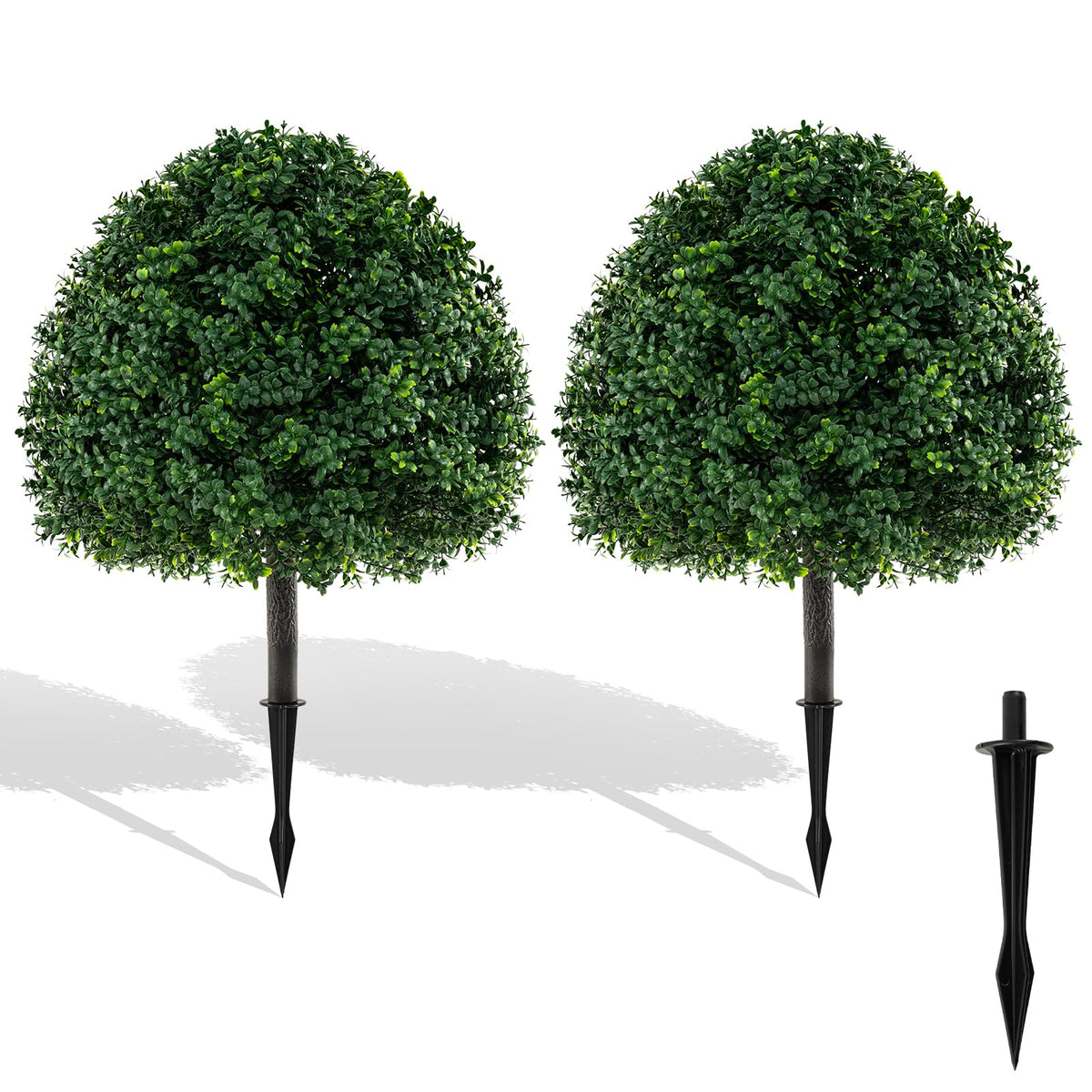 Lucktree 28 Inches Artificial Boxwood Topiary Ball Tree Set Sun-Protective Fake Shrub Plants