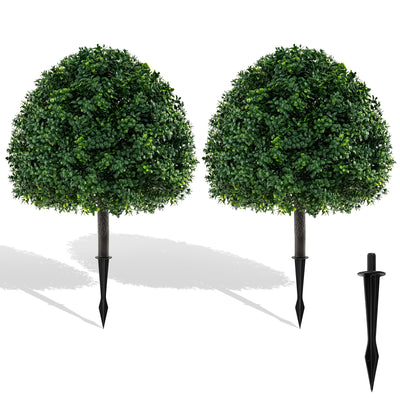 Lucktree 28 Inches Artificial Boxwood Topiary Ball Tree Set Sun-Protective Fake Shrub Plants