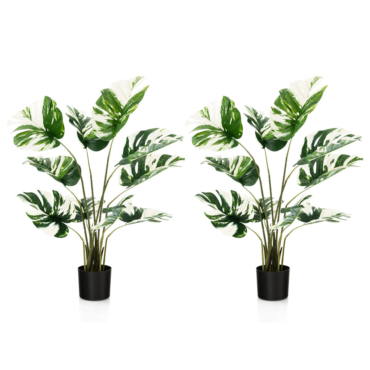 Lucktree 4ft Artificial Monstera Deliciosa Plant, 2 Pack Tall Fake Tropical Palm Tree in Pot with 10 Decorative Split Leaves