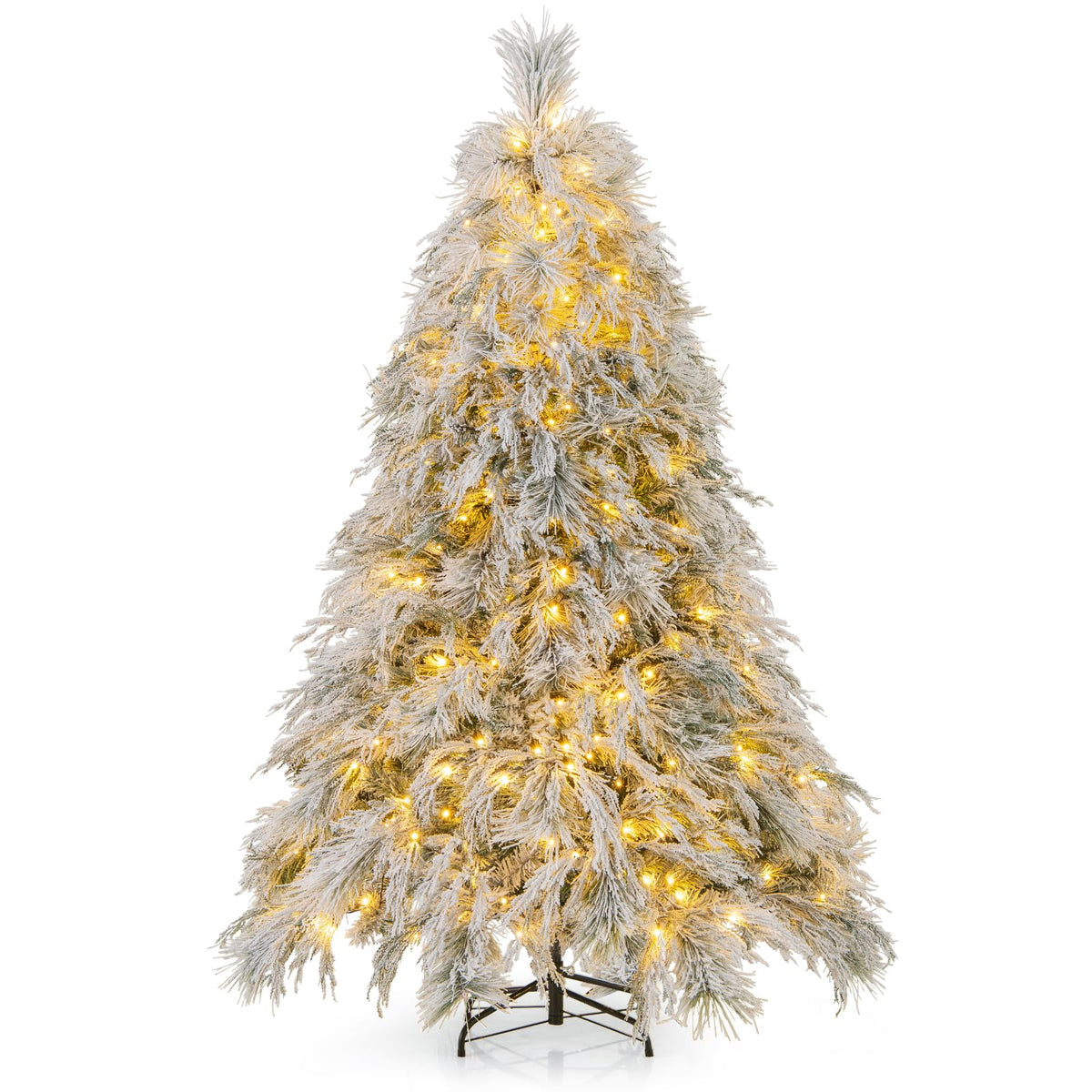 Lucktree 6ft Pre-Lit Snow Flocked Christmas Tree, Artificial Hinged Full Xmas Tree with 519 PVC & Pine Needles