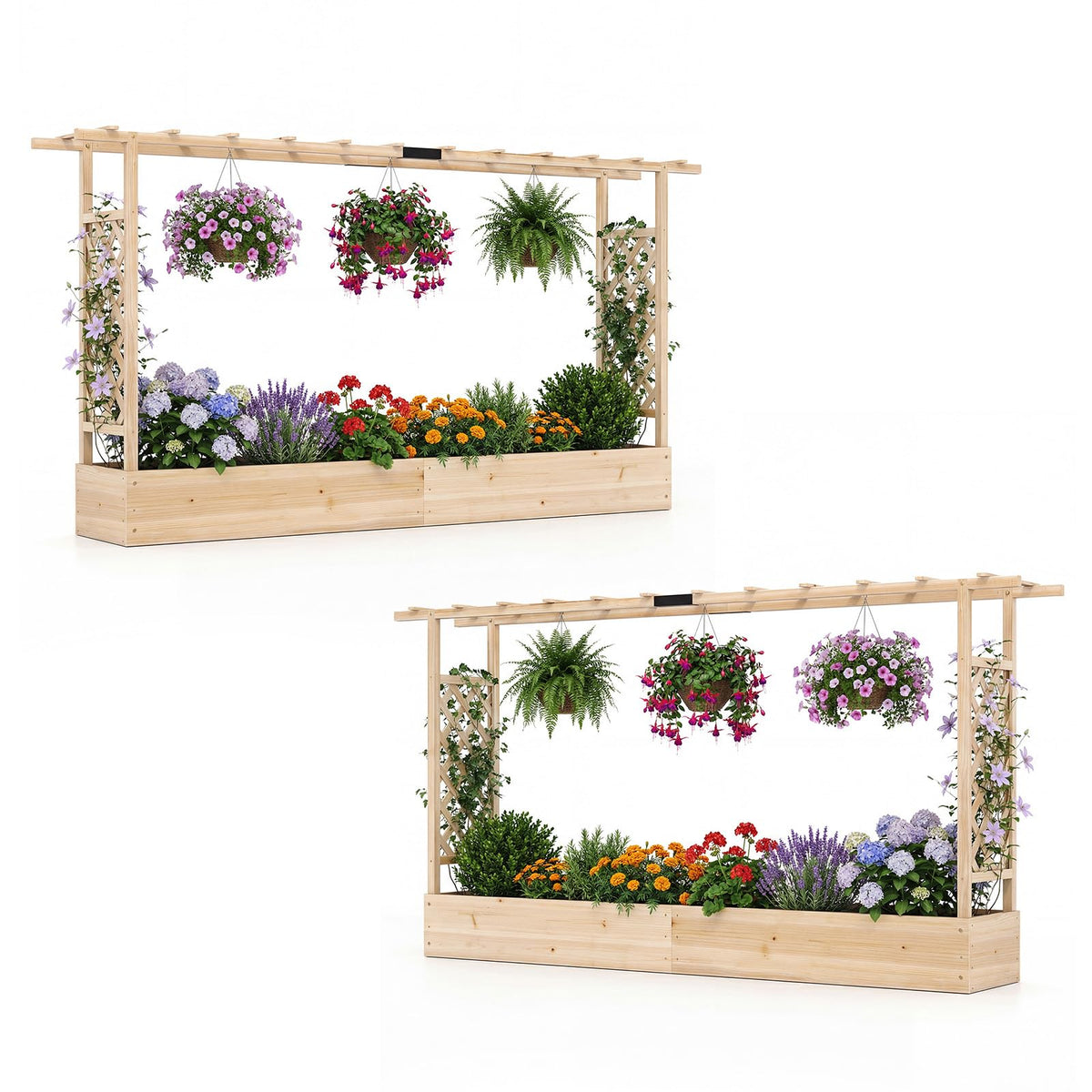 Lucktree Wooden Raised Garden Bed with Trellis & Hanging Roof