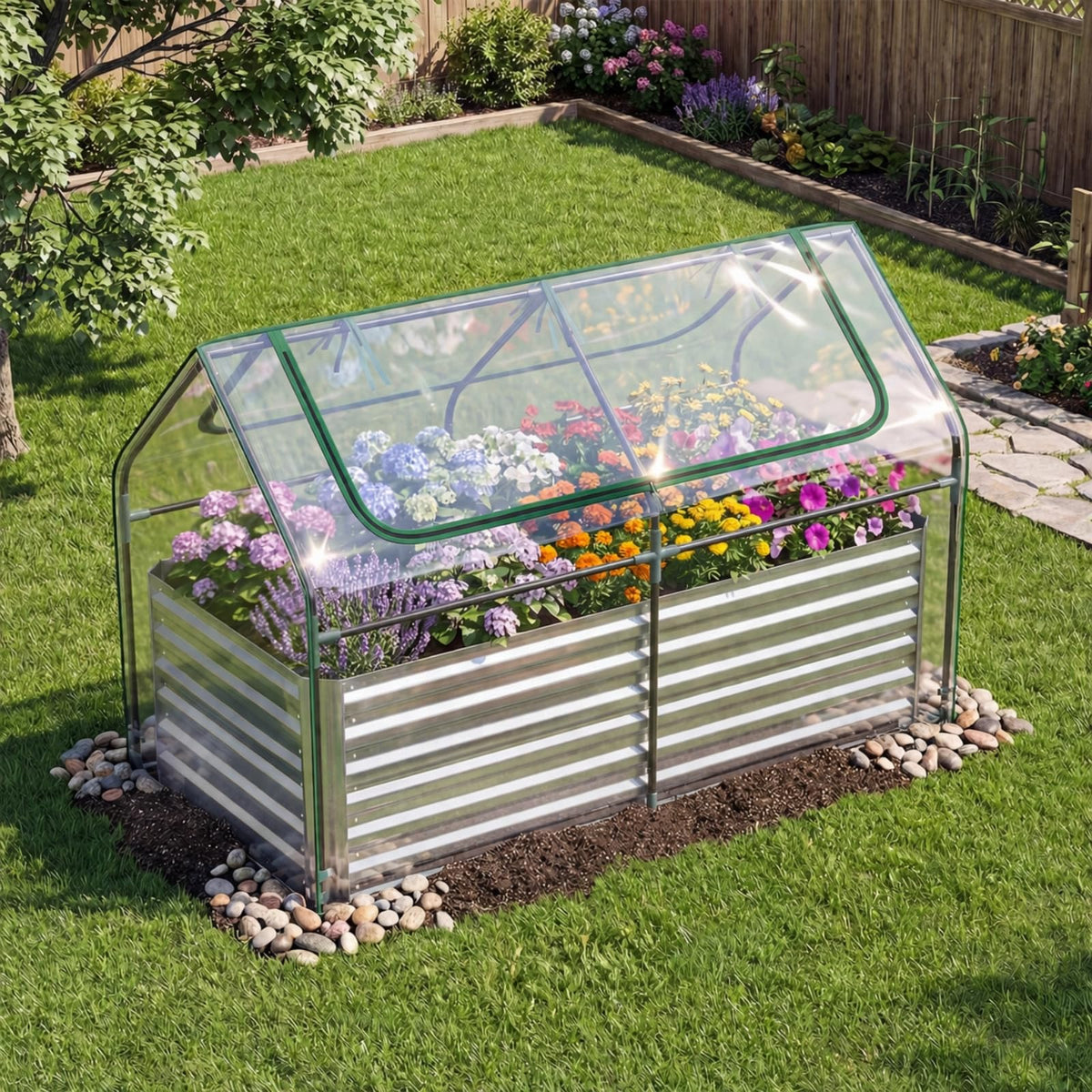 Lucktree 3-in-1 Metal Raised Garden Bed with Greenhouse Cover