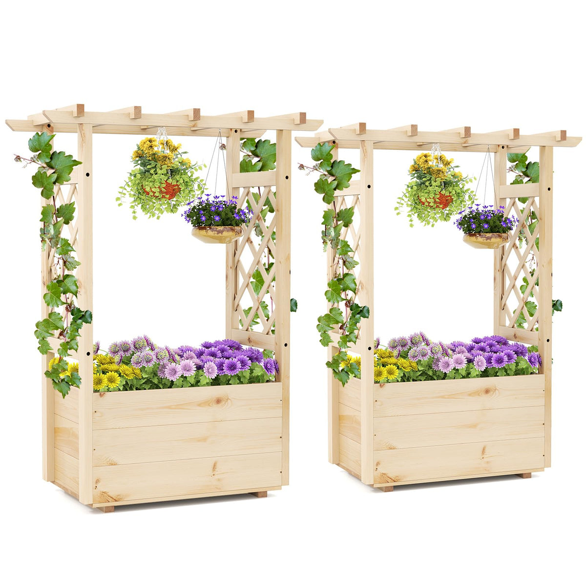 Lucktree Raised Garden Bed with Sided Trellis and Hanging Roof