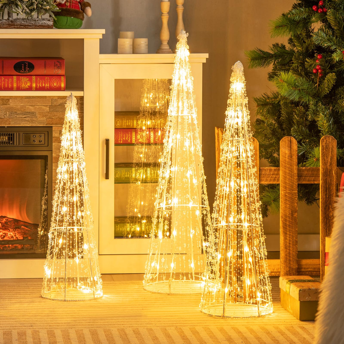 Lucktree Set of 3 Lighted Christmas Cone Trees