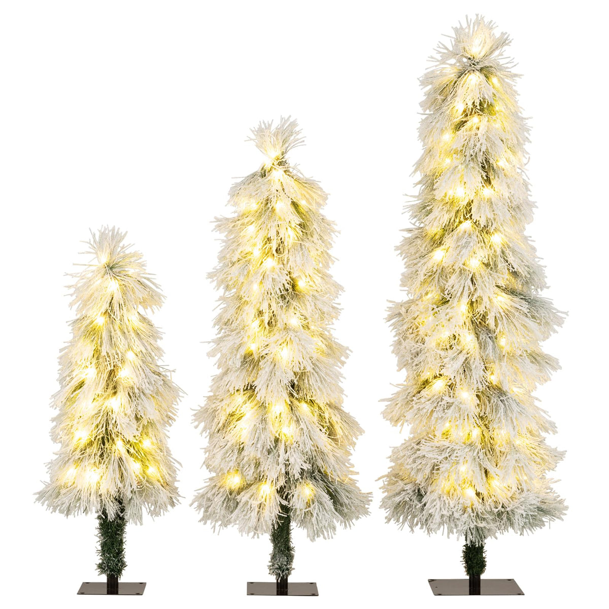 Lucktree 3' 4' 5' Pre-Lit Snow Flocked Christmas Tree Set of 3 | Holiday Seasonal Decor