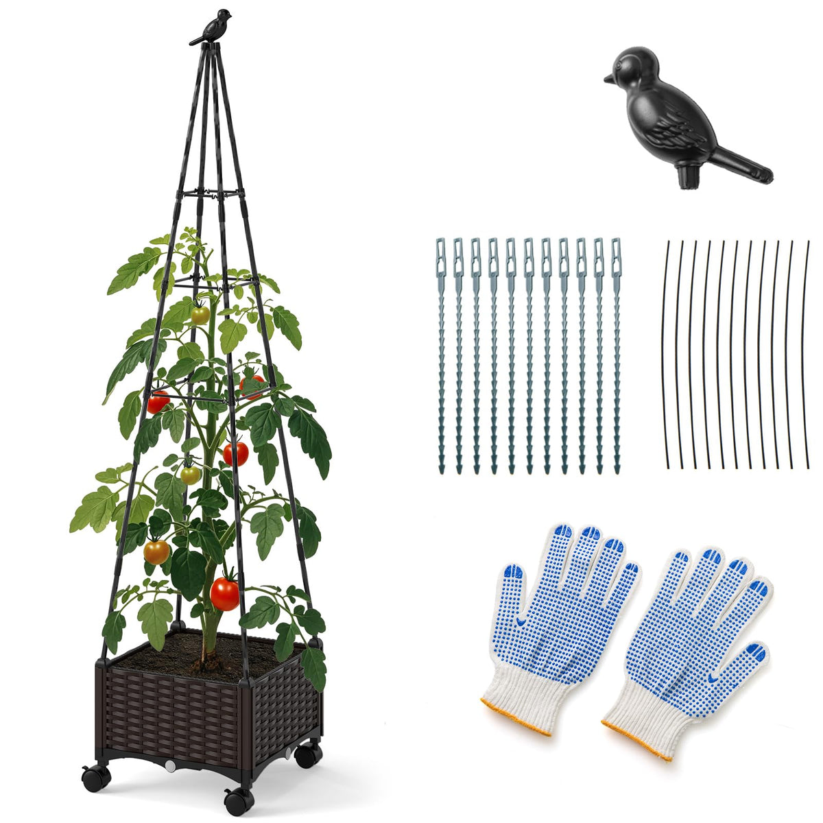 Lucktree Raised Garden Bed with Wheels & Tomato Cage