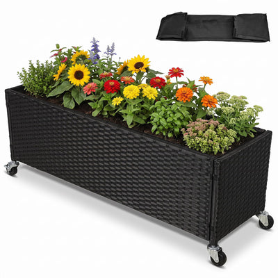 Lucktree 38"x12"x14" Wicker Raised Garden Bed w/Wheels (1/2)