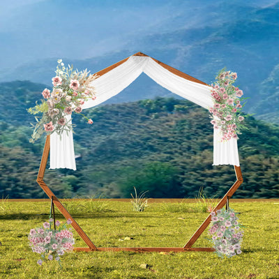 Lucktree 7FT Wedding Arch, Heptagon Wooden Arch for Wedding Ceremony