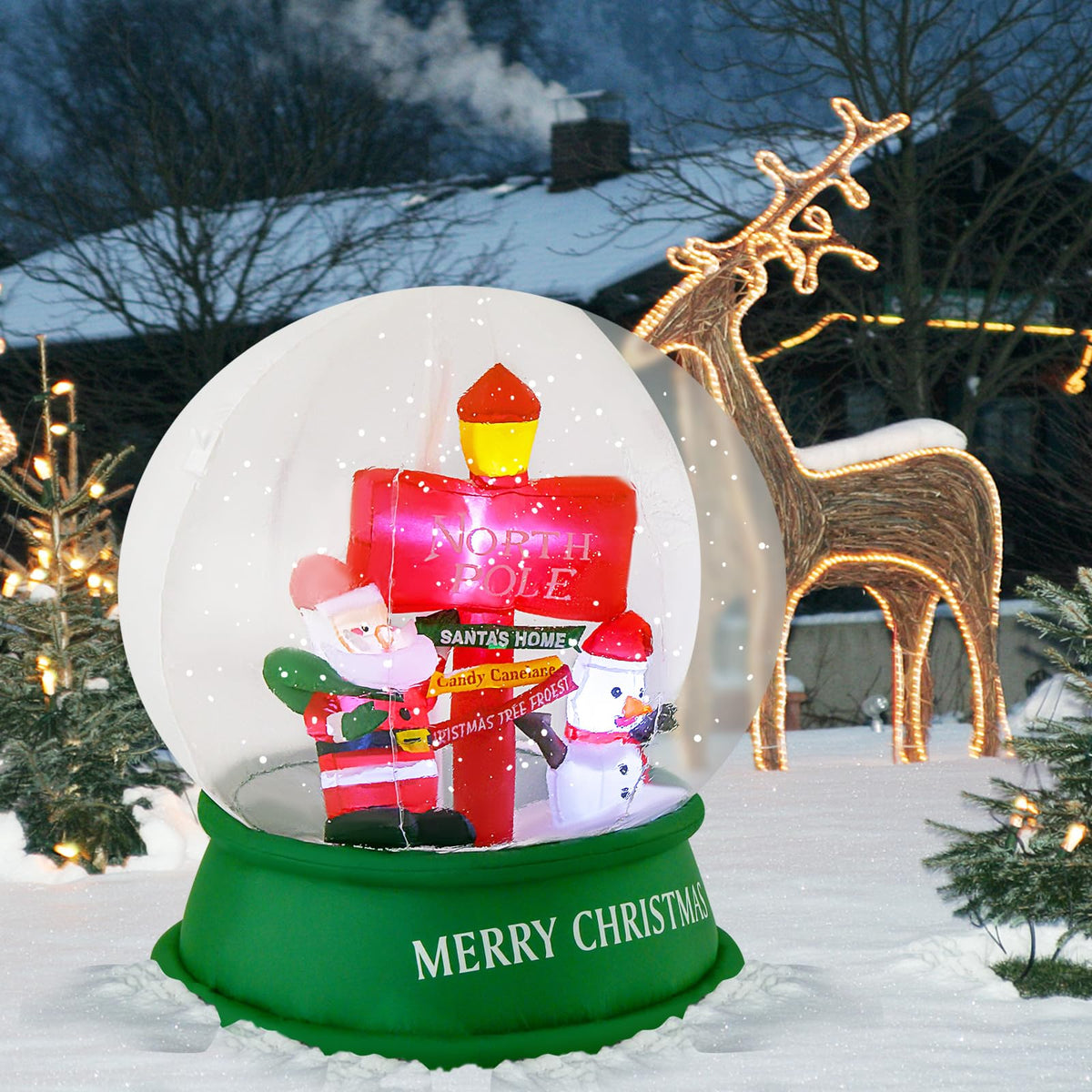Lucktree 4.2 FT Christmas Inflatable Santa Snow Globe, Light Up Crystal Ball with Santa, Snowman & Road Sign