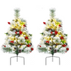 Lucktree 2FT Pathway Christmas Trees Set of 2, Pre-Lit Snow Flocked Xmas Trees with 30 Warm White LED Lights - LucktreeUS