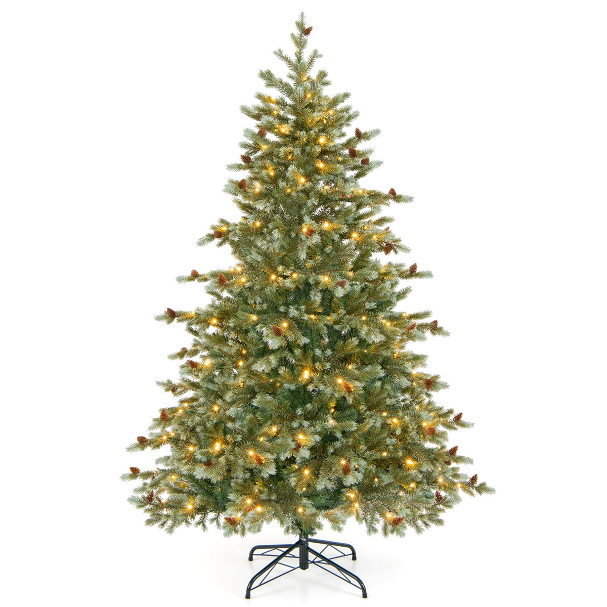 Lucktree 6ft Pre-Lit Artificial Christmas Tree, Hinged Full Xmas Pine Tree with 240 Warm White LED Lights