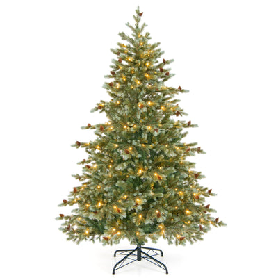 Lucktree 6ft Pre-Lit Artificial Christmas Tree, Hinged Full Xmas Pine Tree with 240 Warm White LED Lights