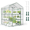 Lucktree Walk-in Greenhouse w/ 3 Tiers 4 Shelves, 4 Ground Stakes & Ropes, PVC Cover