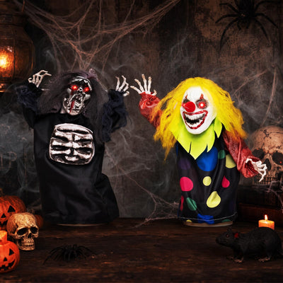 Lucktree 2 Pack Halloween Animated Tabletop Clown & Grim Reaper Decorations