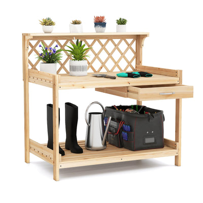 Lucktree Wood Potting Table with 3 Tier Shelves
