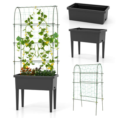Lucktree Raised Garden Bed with Climbing Trellis, Self-Watering Elevated Planter