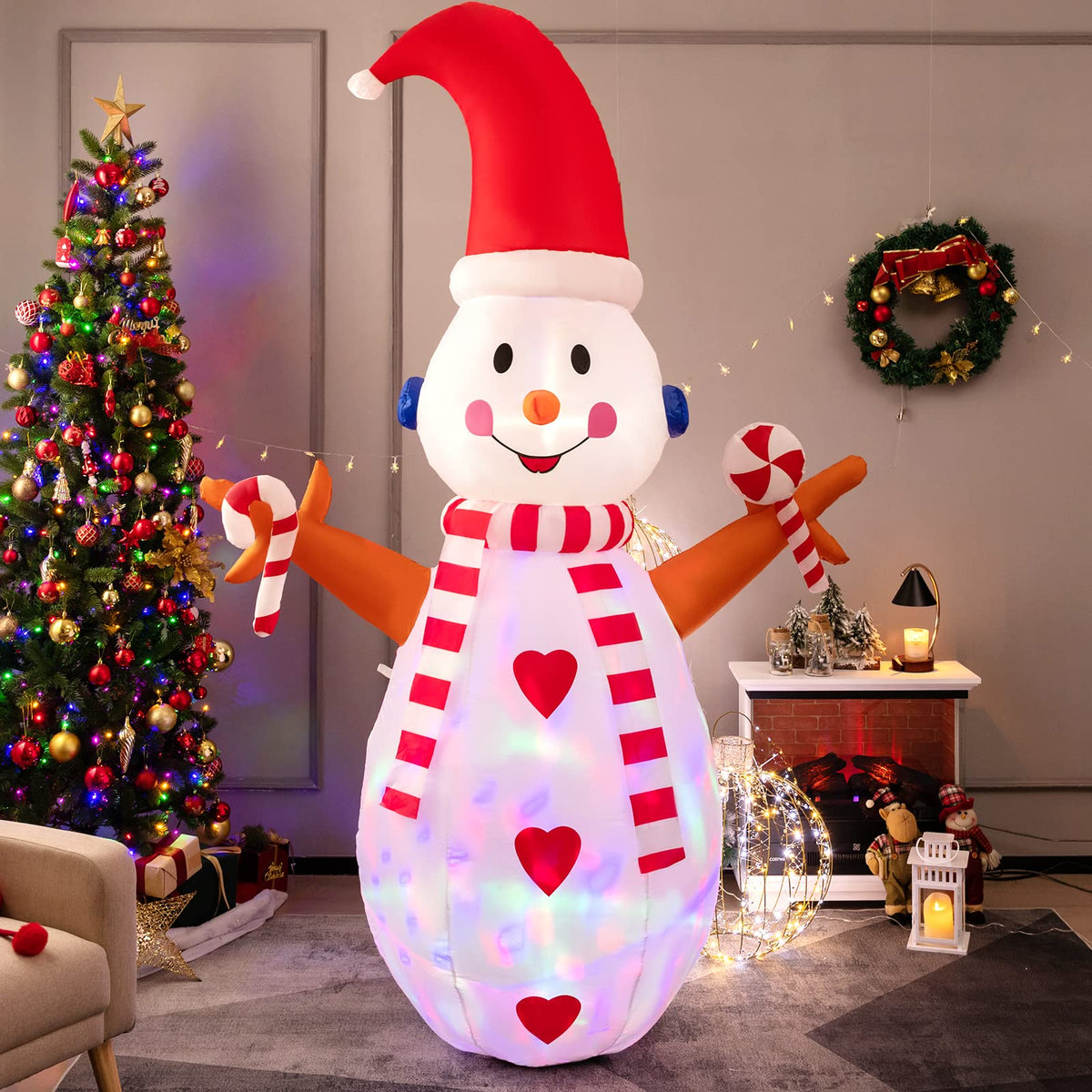 Lucktree Inflatable christmas Snowman, Santa Claus, Built-in Colorful LED Lights