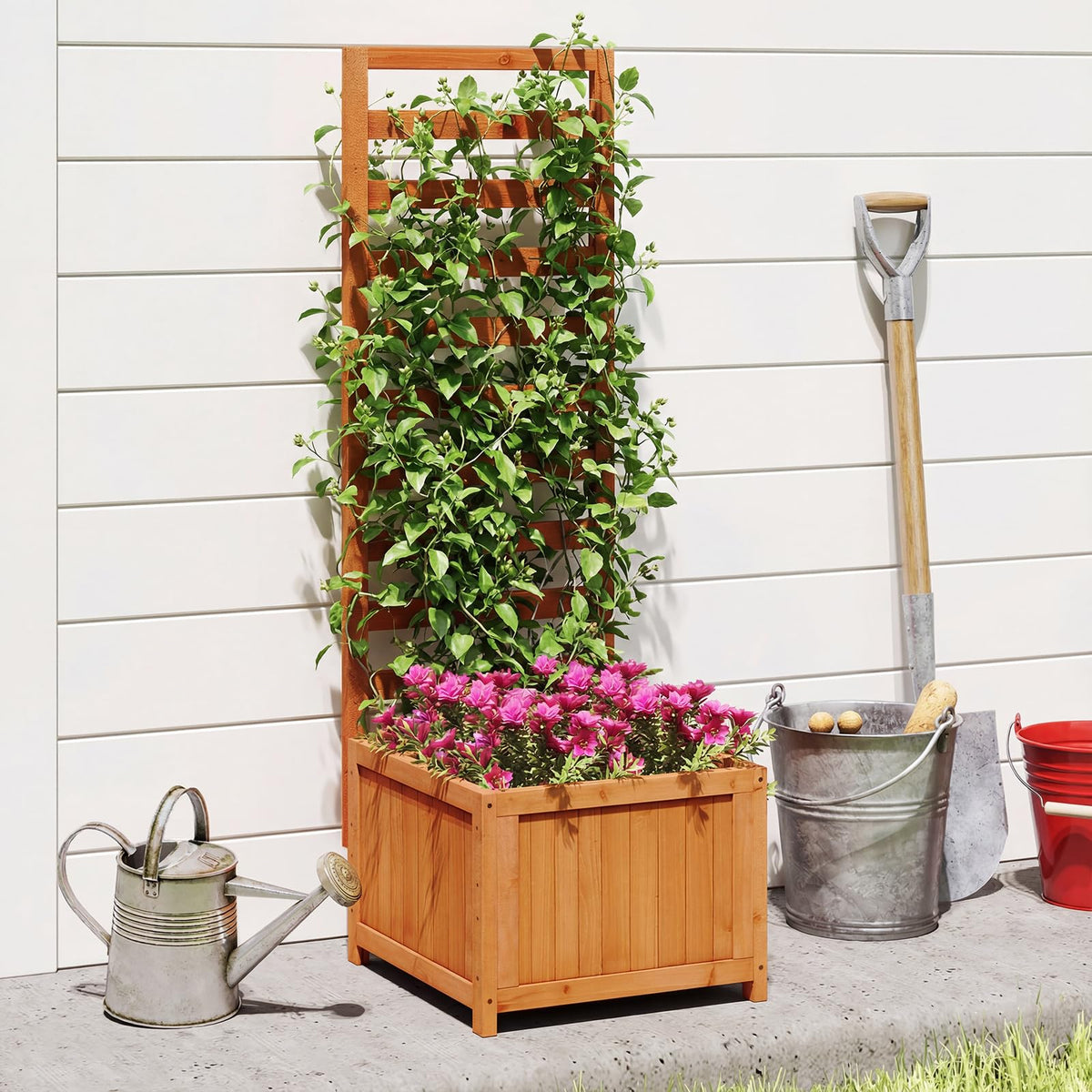 Lucktree Wood Raised Garden Bed with Trellis