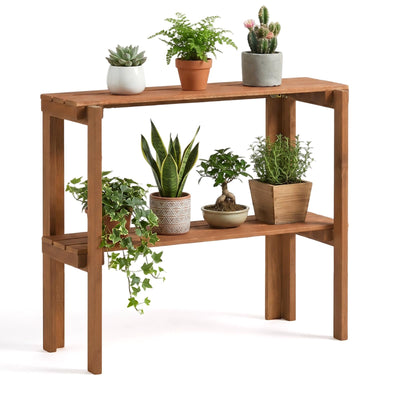 Lucktree 2-Tier Solid Wood Foldable Plant Shelf