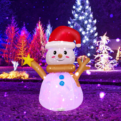 Lucktree 4 FT Lighted Christmas Inflatable Snowman with 360° Rotating Colorful LED Light