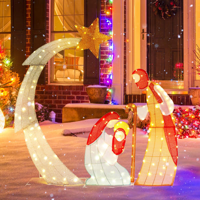 Lucktree 5 FT Christmas Nativity Set, Pre-Lit Nativity Scene w/ 140 Warm White LED Lights