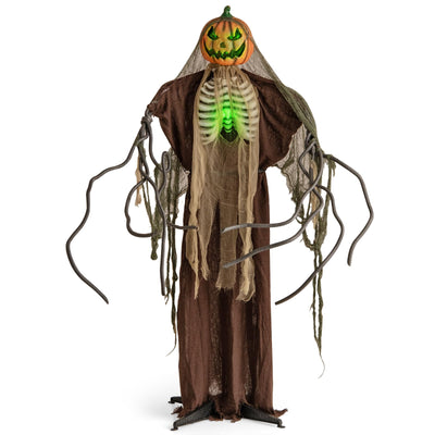 Lucktree 6 FT Halloween Light Up Talking Ghost Pumpkin with Glowing Ribs and Moving Head