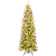 Lucktree 7.5 FT Pre-Lit Pencil Christmas Tree, Artificial Snow Flocked Hinged Fake Slim Xmas Tree with 350 Warm-White LED Lights