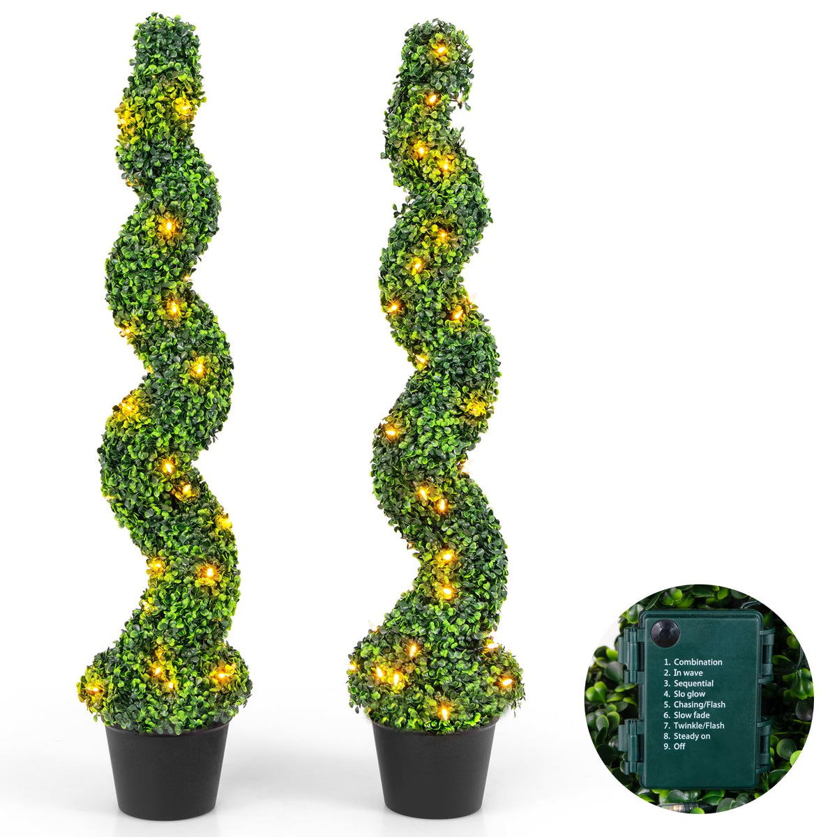 Lucktree 4FT Pre-Lit Artificial Spiral Boxwood Topiary Tree w/ 100 LED Lights, Nursery Pot, Indoor Outdoor Home Front Porch Holiday Decoration