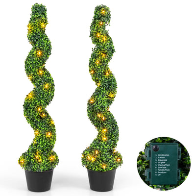 Lucktree 4FT Pre-Lit Artificial Spiral Boxwood Topiary Tree w/ 100 LED Lights, Nursery Pot, Indoor Outdoor Home Front Porch Holiday Decoration