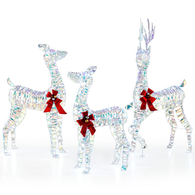 Lucktree 3-Piece Large Lighted Christmas Reindeer Family, Light up Xmas Decorations w/LED Lights & Bows