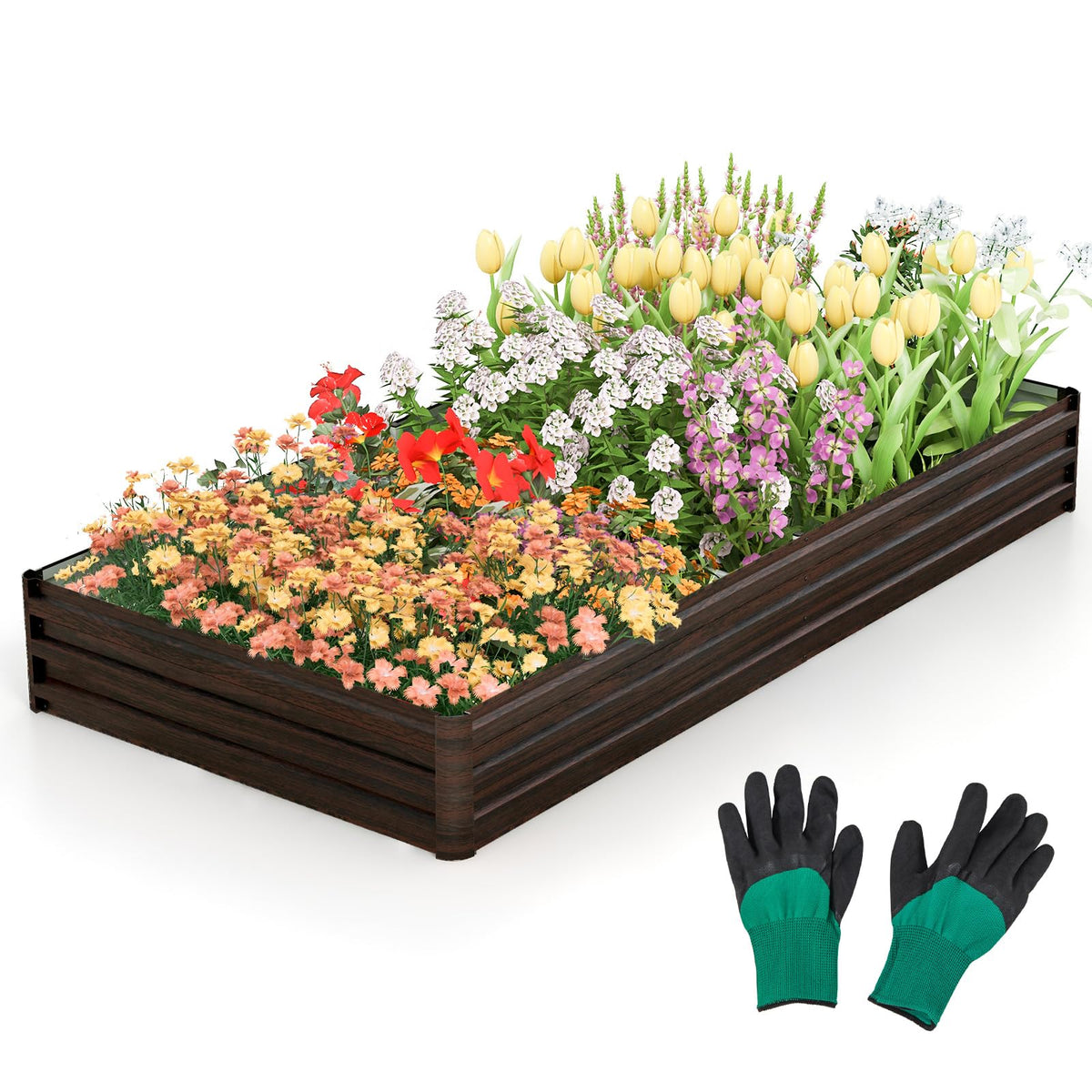 Lucktree 8x4x1ft Metal Raised Garden Bed, Planter Box with Protective Edges