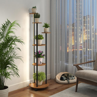 Lucktree 57'' Tall Plant Stand Indoor with Lights & Wheels