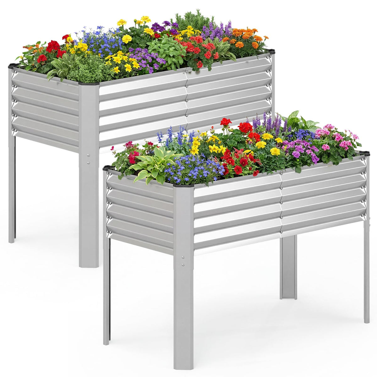 Lucktree Galvanized Raised Garden Bed with Legs Set 1/2 46"x24"x31" Metal Elevated Planter Box