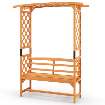 Lucktree Garden Arch Trellis with Bench - 63''W x 79''H Wooden Arbor with 2-Person Outdoor Bench