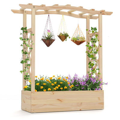 Lucktree Raised Garden Bed with Sided Trellis & Hanging Roof, Wood Planter Box, 44”x14”x45” (L x W x H)