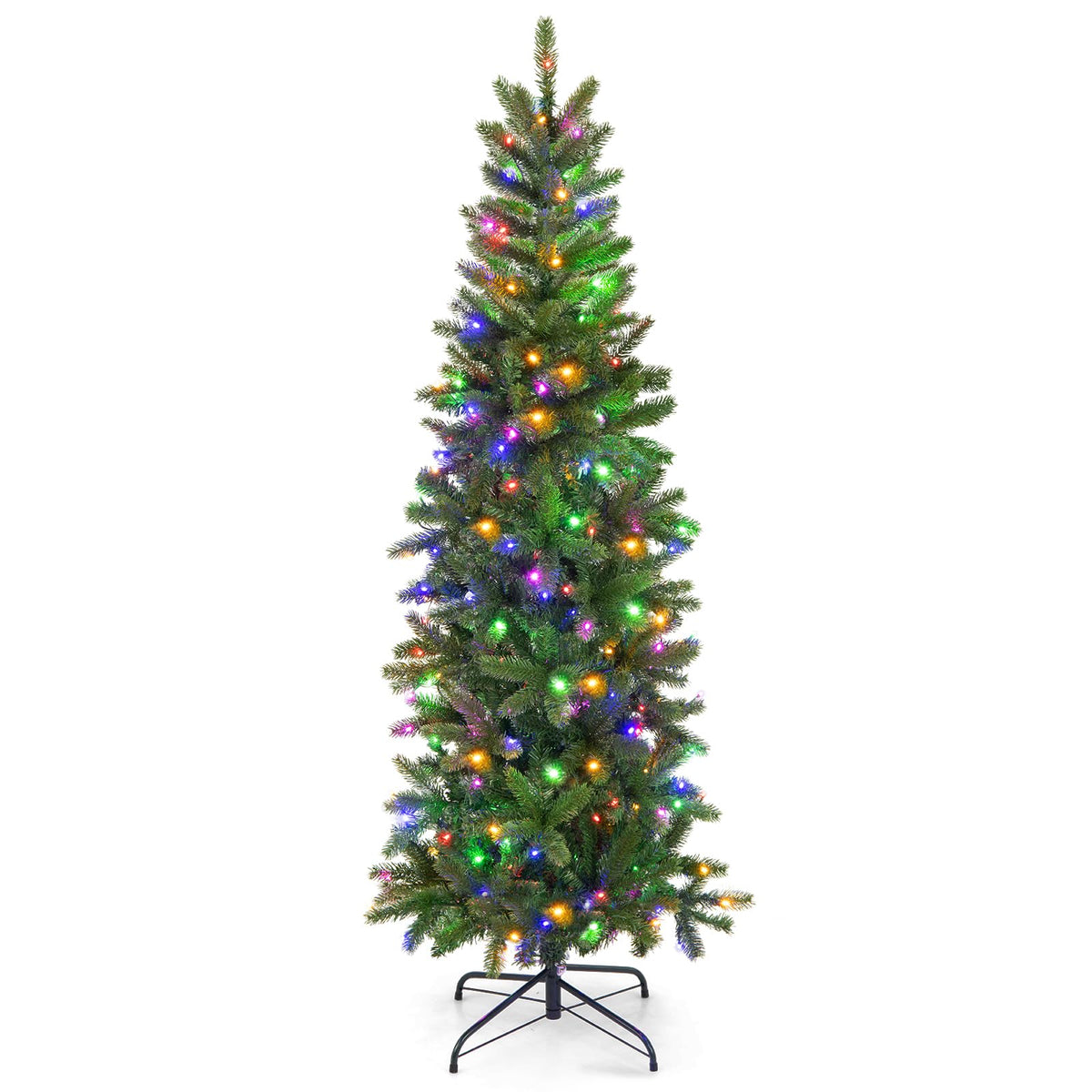 Lucktree 5ft Pre-Lit Pencil Christmas Tree, Hinged Artificial Slim Tree with 390 PVC PE Branch Tips