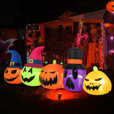 Lucktree 9 FT Inflatable Halloween Pumpkin Patch Family, Blow up Yard Decoration with Built-in LED Lights and Witch Hats