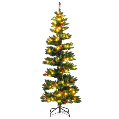 Lucktree 6FT / 7FT Pre-Lit Spiral Christmas Tree with Branch Tips Pine Cones Red Berries