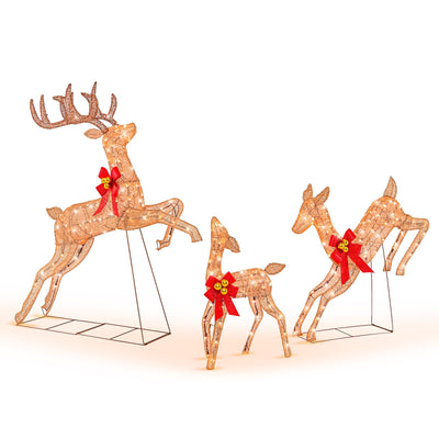Lucktree 3 Pieces Light up Christmas Reindeers Pre-lit Glittering Reindeer Family Set