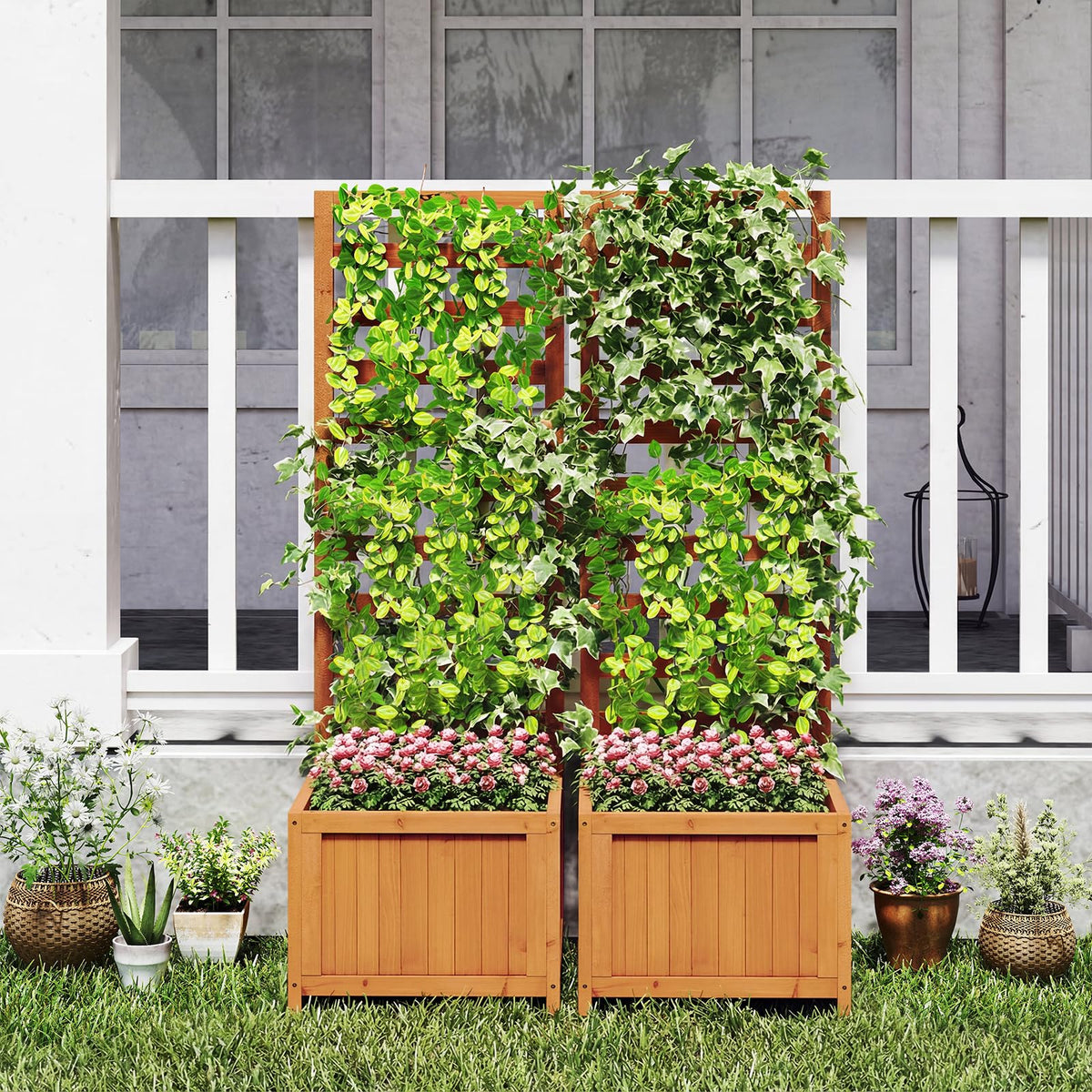 Lucktree Wood Raised Garden Bed with Trellis