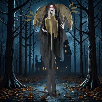 Lucktree 8.2 FT Halloween Standing Witch, Poseable Halloween Animatronic Prop with Light up Eyes
